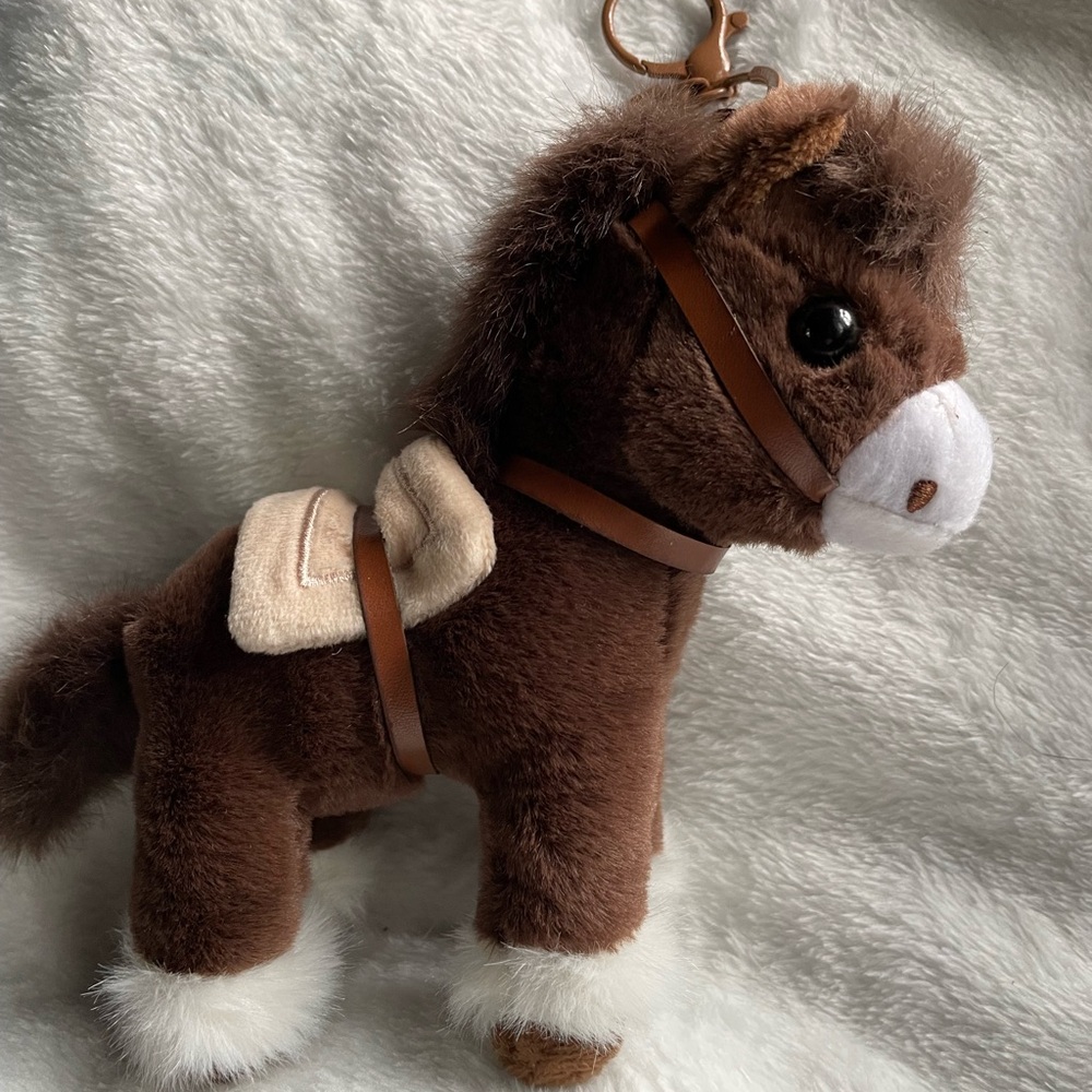 Plush Brown Pony Keychain with Saddle, Bag Charm, Horse, Pony